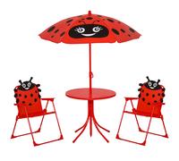 Set Da Esterno Per Bambini 4 Pezzi Con 2 Sedie Pieghevoli, Ombrellone Da Giardino E Tavolo Rotondo, Set Da Giardino In Acciaio E Tessuto Oxford Rosso