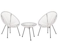 Set da Esterno Tavolino e 2 Sedie Bianco Rattan Sintetico Moderno Acapulco