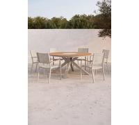 Set da esterno tavolo rotondo Aurora 140 cm e 6 sedie Aurora, beige e teak