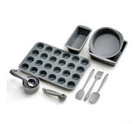 Set da forno in silicone da 17 pezzi, per uso domestico, include vassoi rotondi quadrati rettangolari a 24 fori, pala a T, raschietto, spazzola per olio, raschietto e accessori di misurazione (set da