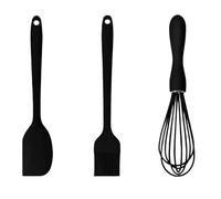 Set da forno in silicone resistente al calore, 3 pezzi, raschietto for crema, sbattitore for uova, pennello for grasso, utensili cucina, for torte(F12-Black)