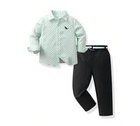 Set da gentiluomo per bambino, camicia a maniche lunghe a pois e pantaloni del completo, abbinamento familiare, ritorno a scuola, per festa di compleanno, matrimonio, autunno, Boss Baby 6Y,7Y,8Y,4Y,5Y