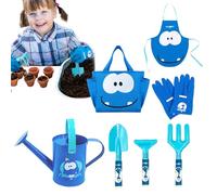 Set da giardinaggio per bambini, rastrello per piantare, annaffiatoio, 7 pezzi, attrezzi da giardino per bambini, per bambini da 3 a 8 anni, per fattoria, vivaio, cortile, balcone, prato fiorito