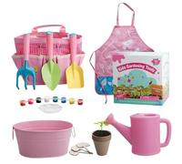 Set da giardinaggio per bambini, set da giardinaggio per bambini da 11 pezzi include pala, rastrello, forchetta, vaso di fiori, grembiule, annaffiatoio e borsa, colorato per, strumenti per