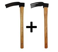 Set da giardinaggio: zappa e zanne a 4 denti, ideale per il giardino e il diserbo. con manico in legno di Hickory e testa in acciaio forgiato trattato termicamente mini piccone