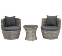Set da Giardino 2 Poltrone con Tavolino Finto Rattan Grigio con Cuscini Capri