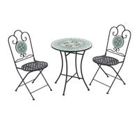 Set Da Giardino 3 Pezzi Con Mosaico, Tavolino E 2 Sedie Pieghevoli, Verde