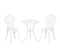 Set da Giardino 3 Pezzi in Alluminio Bianco, 2 Sedie da Esterno 45x42x85.5 cm e Tavolino Rotondo Ø61x66.5 cm