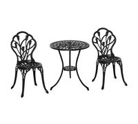 Set Da Giardino 3 Pezzi In Alluminio Con 2 Sedie 42.5x47.5x89 Cm E Tavolino Rotondo Ø60x67 Cm, Nero