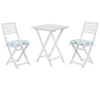 Set da Giardino 3 Pezzi in Legno di Acacia Bianco con Cuscini Blu/Bianchi Fiji
