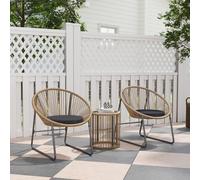 Set da Giardino 3 Pezzi in Rattan e Acciaio con 2 Sedie con Cuscini e Tavolino da Caffè a Cilindro, Multicolore