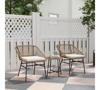 Set da Giardino 3 Pezzi in Rattan PE e Acciaio con 2 Sedie con Cuscini e Tavolino Rotondo, Multicolore