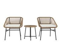 Set Da Giardino 3 Pezzi In Rattan Pe E Acciaio Con 2 Sedie Con Cuscini E Tavolino Rotondo, Multicolore