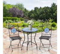 Set da Giardino 3 Pezzi, Tavolino e 2 Sedie Pieghevoli con Mosaico, Blu