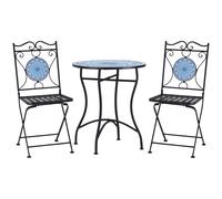 Set Da Giardino 3 Pezzi, Tavolino E 2 Sedie Pieghevoli Con Mosaico, Blu