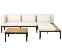 Beliani Set da giardino 3 posti in legno di acacia con divano angolare tavolino e cuscini beige chiaro lato sinistro