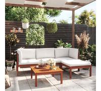 Set da giardino 5 pezzi con cuscini in legno crema, acacia e corda