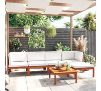 Set da giardino 6 pezzi con cuscini in legno crema, acacia e corda