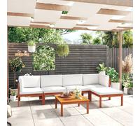 Set da giardino 6 pezzi con cuscini in legno crema, acacia e corda