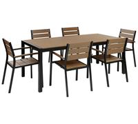 Set da Giardino 6 Sedie Tavolo Legno Chiaro e Nero in Alluminio Anodizzato Verni