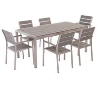 Set da Giardino 6 Sedie Tavolo Legno Grigio e Alluminio Anodizzato Vernio