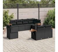 Set da giardino 8 pezzi con cuscini, divano modulare in rattan PE nero, tavolino pieghevole con alzata a gas, coperture lavabili rimovibili, set di mobili modulari