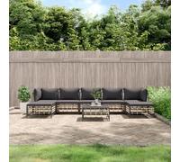 Set da Giardino 8 Pezzi con Cuscini, in Polyrattan e Acciaio, Design Modulare, Sedie da Esterno, Poltroncine da Esterno, per Giardino e Terrazzo, Colore Antracite, Completo di Tavolo e Pouf