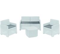 ipae progarden | Set Como, Salotto in Polipropilene effetto Rattan Intrecciato con Divano 2 posti, 2 Poltrone e Tavolino Contenitore - MADE IN ITALY (Bianco)