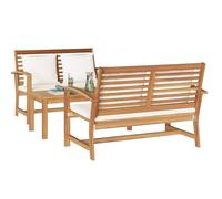 Set da giardino con 2 panche e 1 tavolo in legno di teak marrone. Mobili da esterno classici, robusti e con una finitura liscia. Il tessuto è traspirante. Ti consiglio di usare una copertura impermea