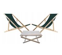Set da giardino con 2 sedie a sdraio e tavolino, verde, legno, pieghevole
