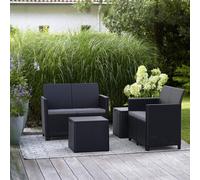 Set da giardino con 2 tavolini in resina e 2 divani con cuscino colore grafite