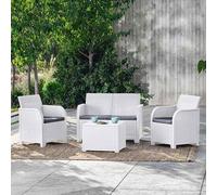 Pidema Set da giardino con 3 divani completi di cuscino e un tavolino in resina, tavolo e poltrone bianca da esterno per terrazzo. - 8711245155845