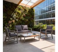 Set da giardino con 4 cuscini, in legno massello di acacia, grigio, mobili da balcone per piccoli balconi, fascino rustico, mobili da esterno con imbottitura spessa, mobili da balcone per il relax