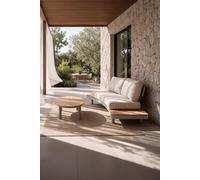 Set da giardino con divano 2 posti e tavolino ovale 110x69cm, Arya, Beige e legno di teak
