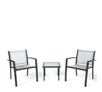 Set da giardino con tavolo e 2 poltrone in acciaio. Tavolino e sedie da esterno