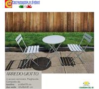 Set da Giardino con Tavolo e 2 Sedie in Acciaio Bianco Pieghevole Arredo GIOTTO