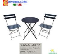 Set da Giardino con Tavolo e 2 Sedie in Acciaio Nero Pieghevole Arredo GIOTTO