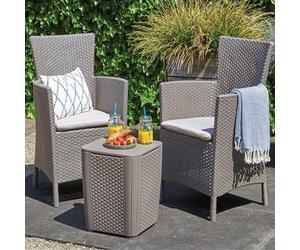 Set da giardino con tavolo in resina polirattan e 2 poltrone sedie con cuscino