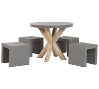 Set da Giardino con Tavolo Rotondo in Legno e 4 Sgabelli in Cemento Grigio Olbia