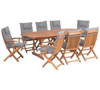 Set da giardino di un tavolo e 8 sedie con cuscini grigi Maui