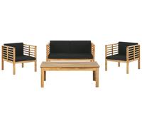 Set da Giardino Divani Legno di Acacia Cuscini Neri 4 Posti e Tavolino Pacific