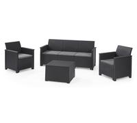 Set da Giardino Divano 2 Poltrone e Tavolino in Resina Keter Emma Lounge Antracite