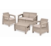 Set da Giardino Divano 2 Poltrone e Tavolino Keter Corfù Cappuccino