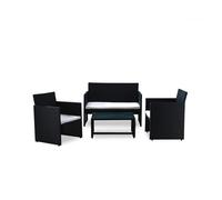 Garden Friend Set da giardino Salotto da giardino effetto Rattan Salottino da esterno completo 4 pezzi: Divano, Poltrone, Tavolino e Cuscini colore Nero - S13830...