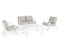 Set da Giardino Esterno Salotto Alluminio Harley Bianco Divano Tavolino Poltrone