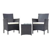 BAKAJI Set Salotto in Rattan con Tavolino in Vetro Temperato, 2 Poltrone e Cuscini Comfort Morbidi Beige, Arredo Terrazzo, Giardino, Esterni, Resistente Intemperie Raggi UV (Grigio Scuro)