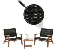Set da giardino HWC-N49, set da balcone salottino poltrone, intreccio corda in vimini legno acacia certificato MVG, nero