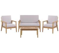 Set da Giardino in Legno di Acacia Chiaro con Cuscini Grigi e Tavolino Pallano