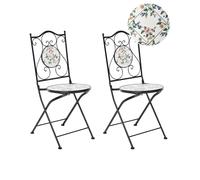 Beliani Set da giardino in metallo 2 sedie in stile ferro battuto pieghevoli con piastrelle in mosaico ceramica nero