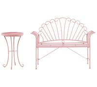 Set da Giardino in Metallo Rosa a 2 Pezzi Formato da Panca e Tavolino Cavinia